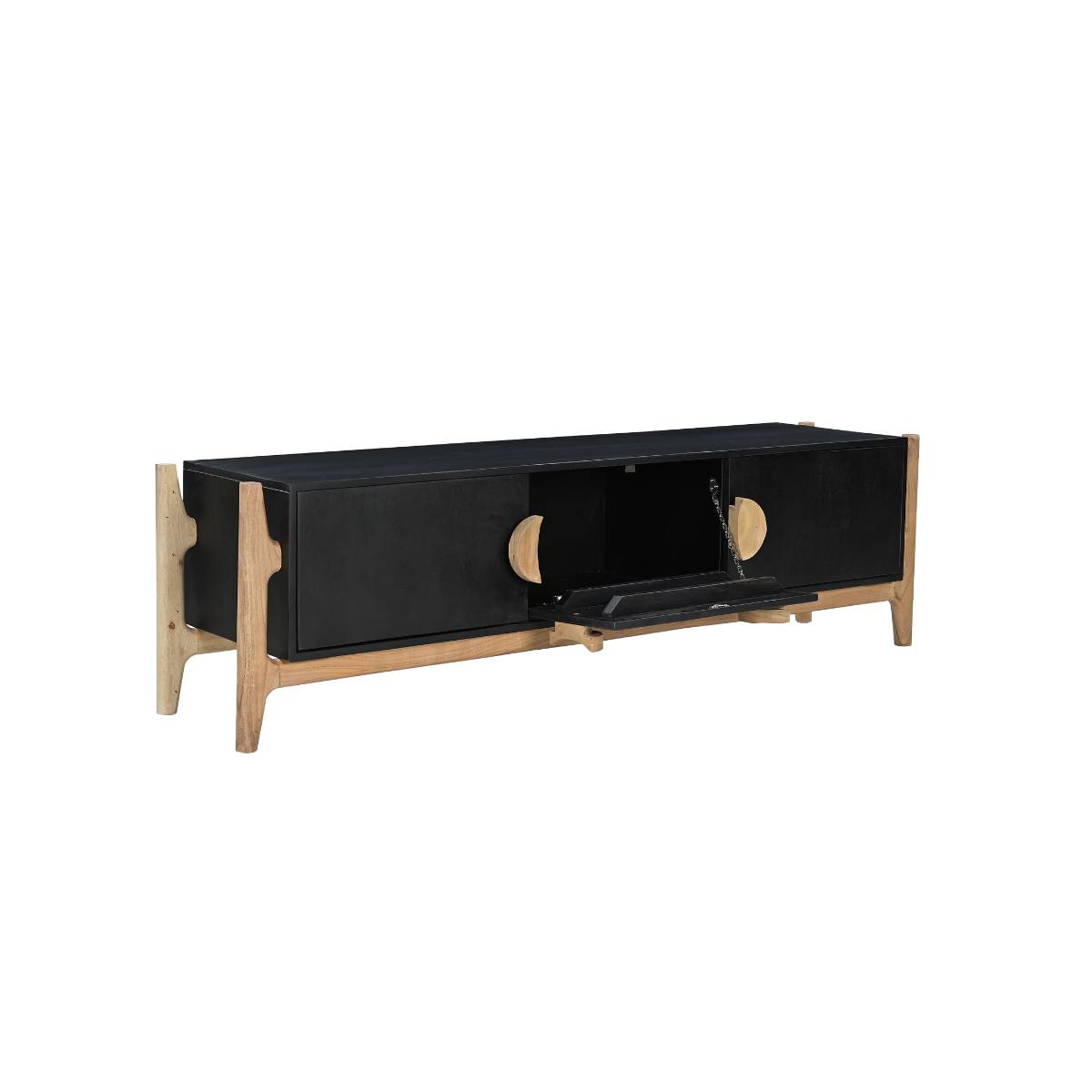 Meuble TV en bois de manguier et  en acacia IMANI noir, MADE IN MEUBLES 