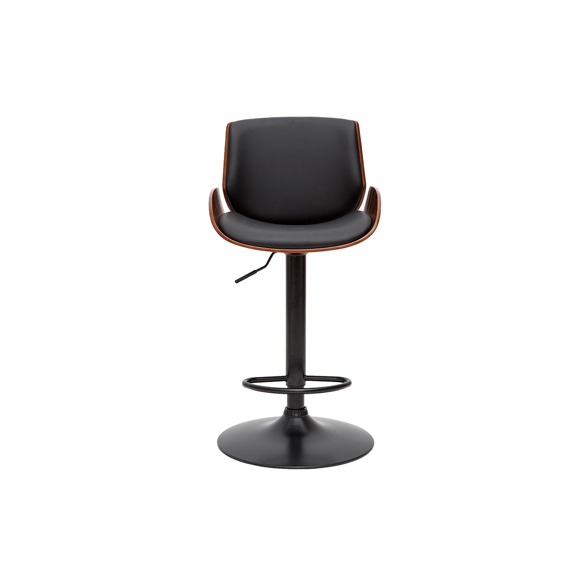 Tabouret de bar vintage relevable VESPER noyer / noir, MILIBOO