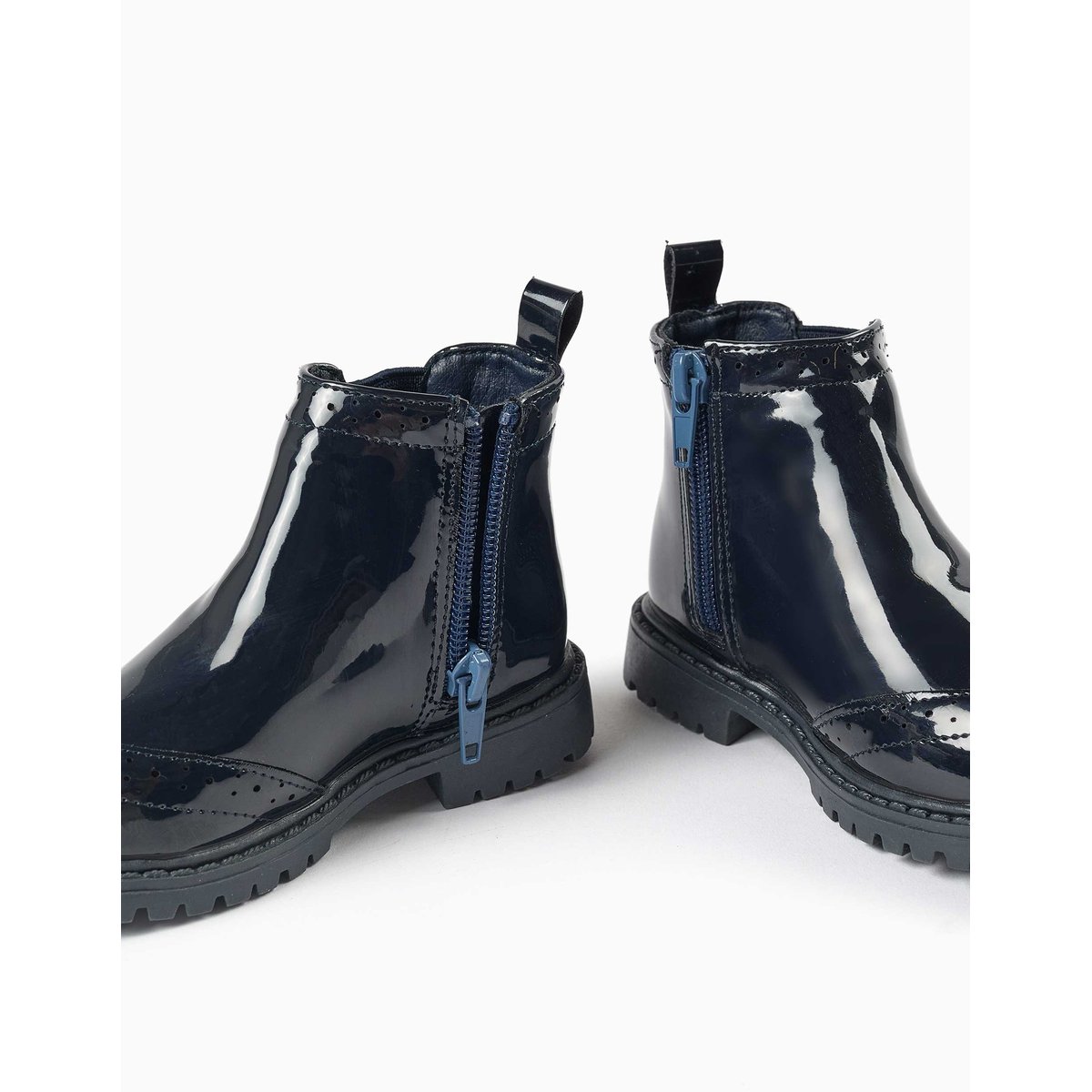 Bottines Chelsea vernies avec détails brogue bleu, ZIPPY