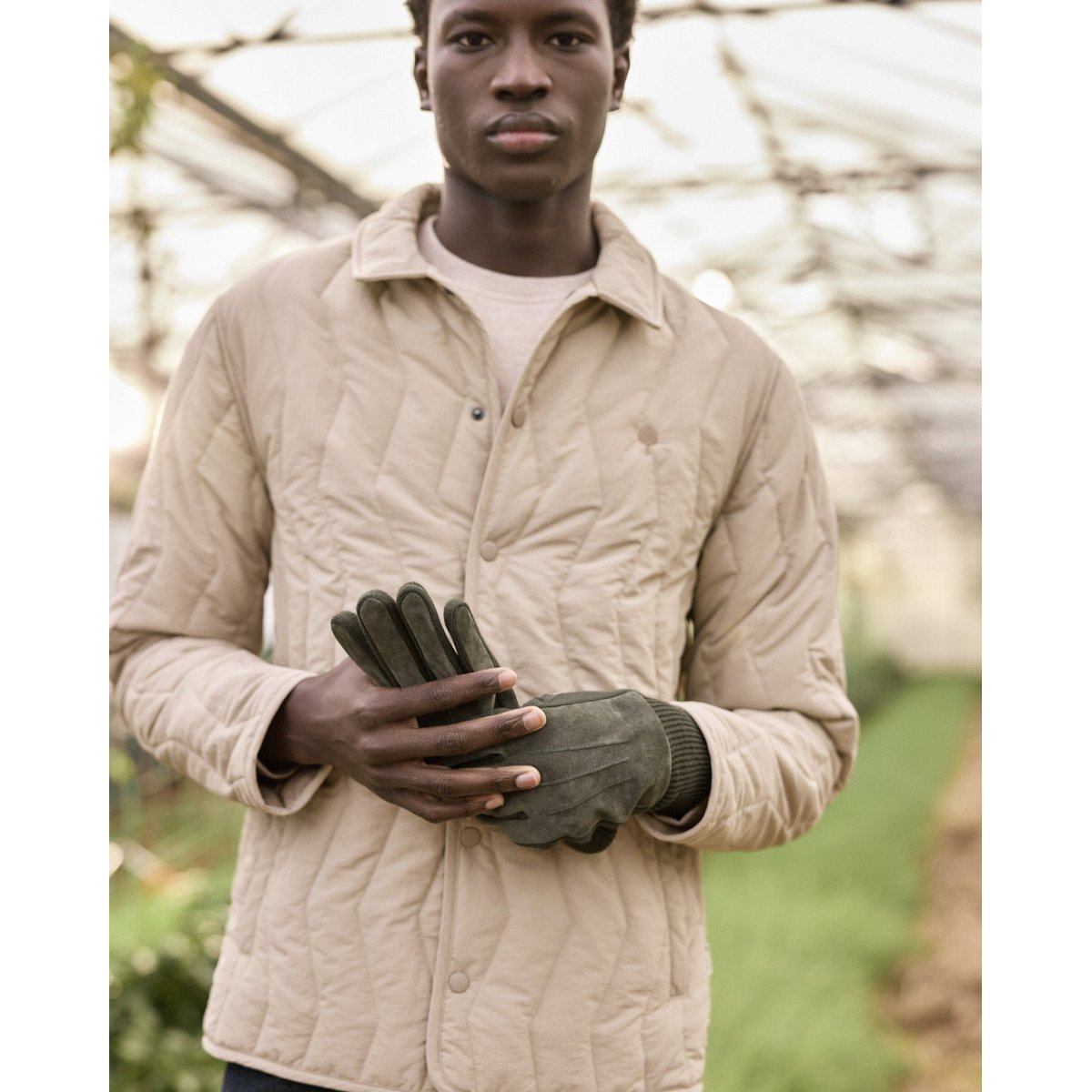 Gants cuir GLOVES MIX kaki, FAGUO