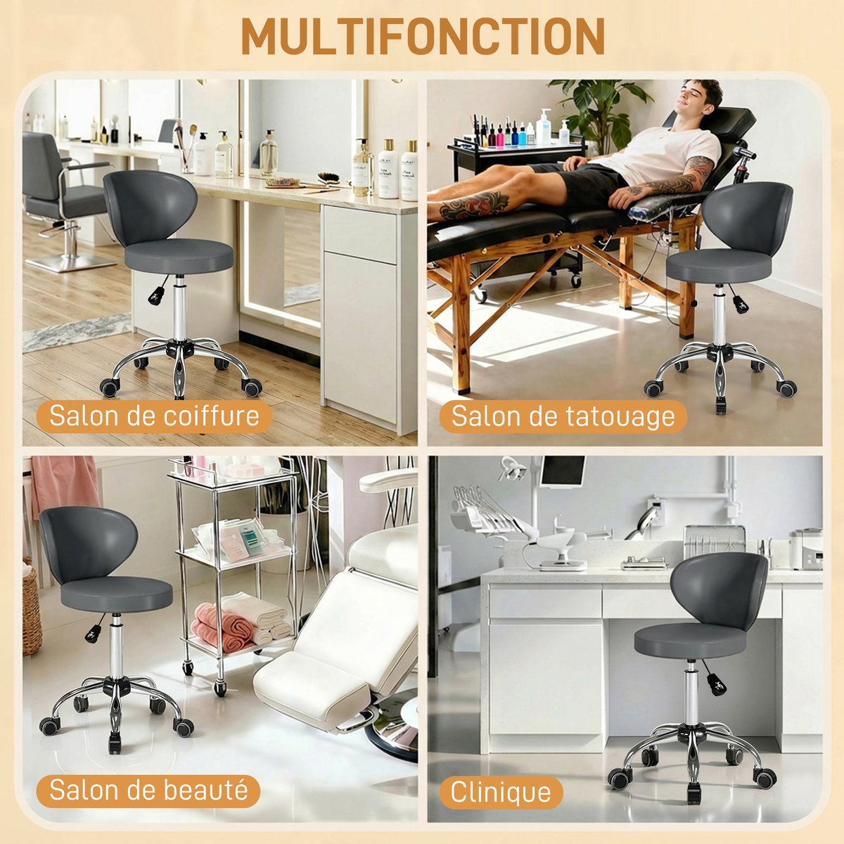 Tabouret de salon PU Gris gris, argent, HOMCOM