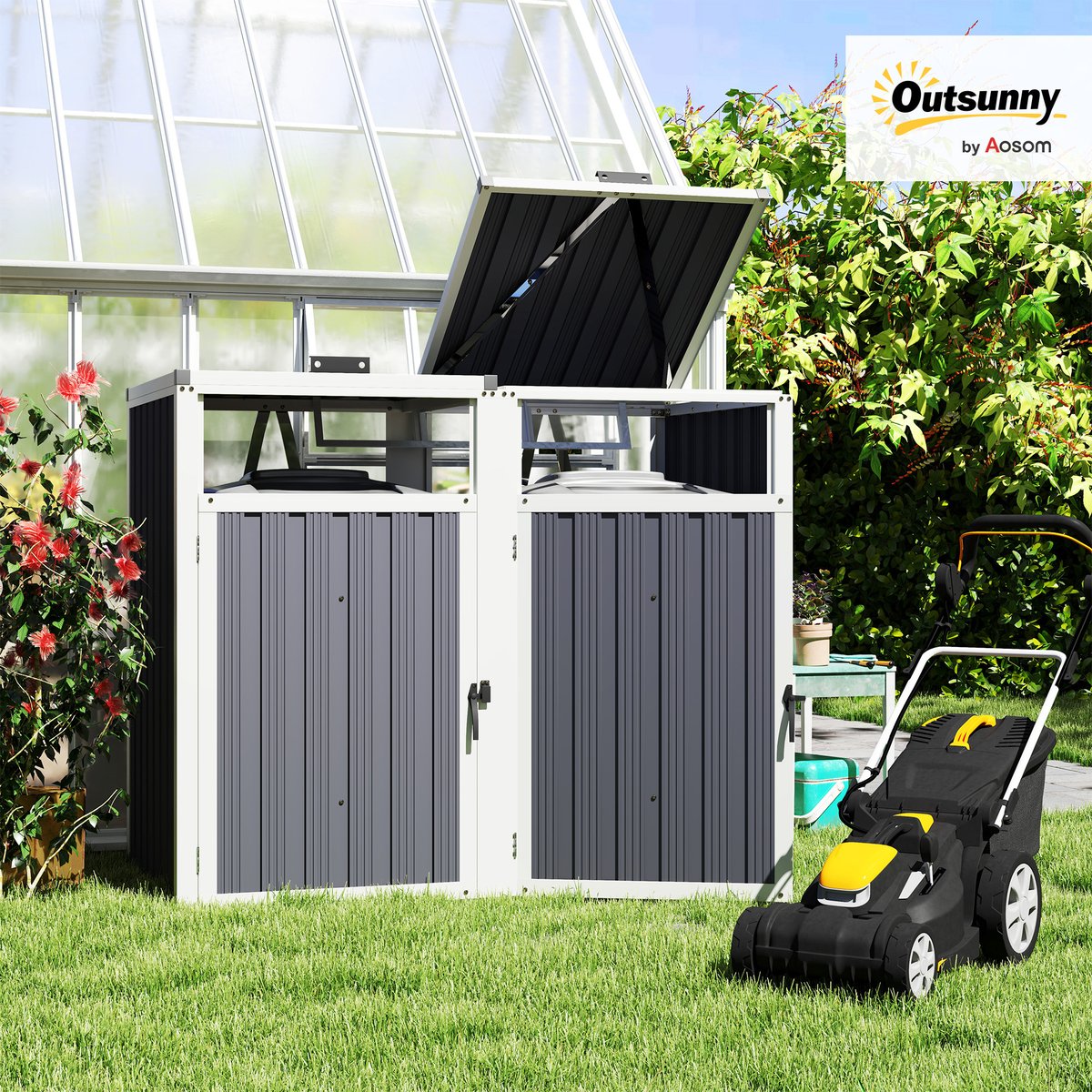 Abri pour poubelles Acier galvanisé Gris gris, OUTSUNNY