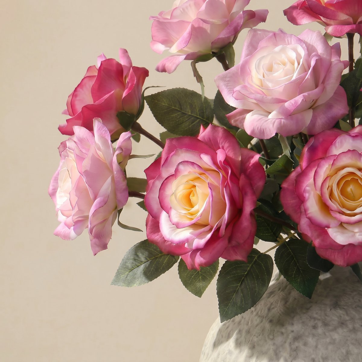 Bouquet de 12 tiges de roses artificiel H64 rose, SIA
