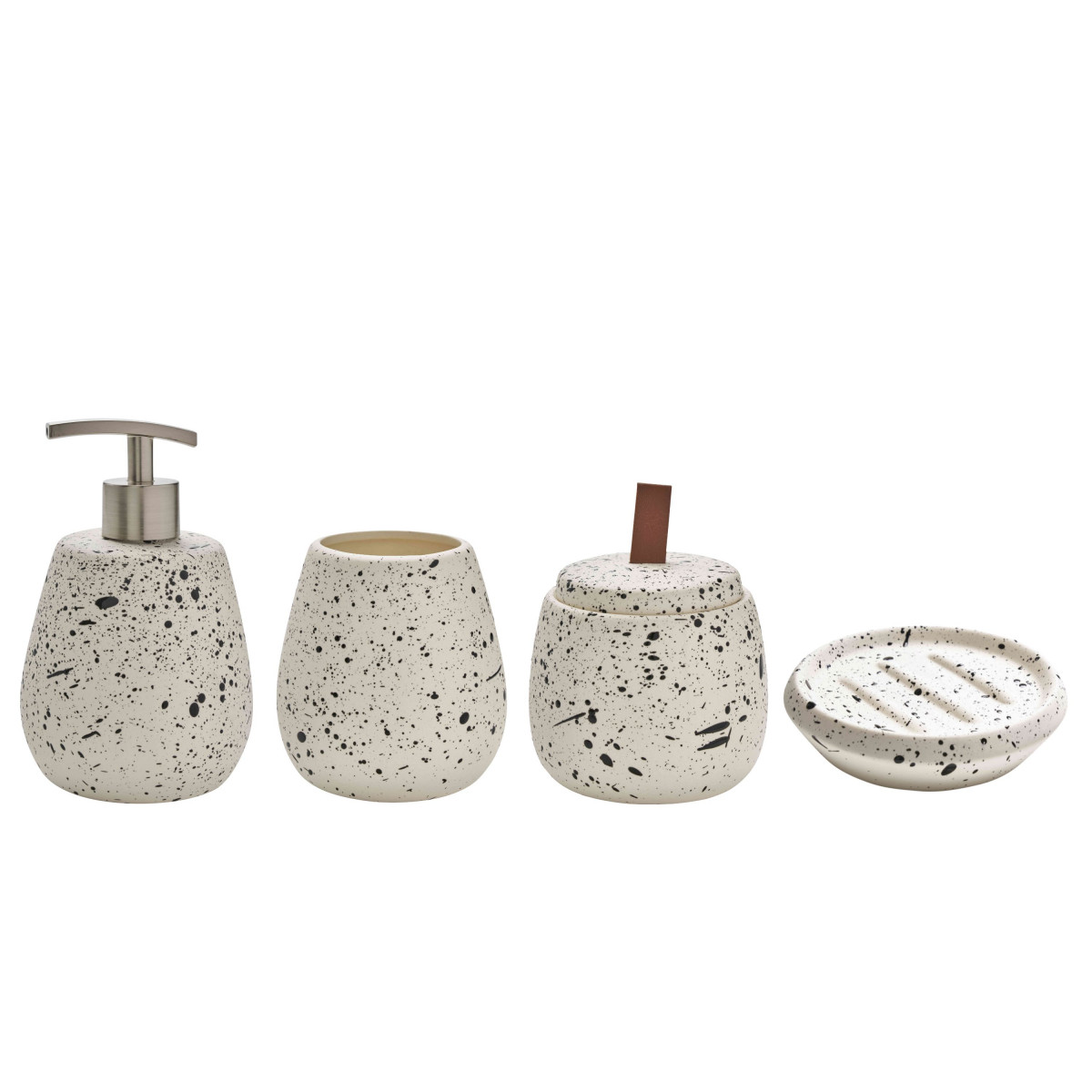 Set salle de bain moucheté 4 pièces céramique DEMY blanc, GUY LEVASSEUR