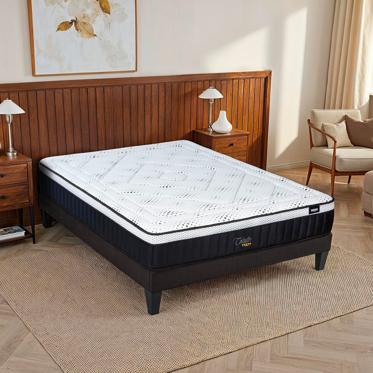 Ensemble Célestin 2.0 90x190 cm Matelas Mousse + Sommier Bois blanc, BELLECOUR