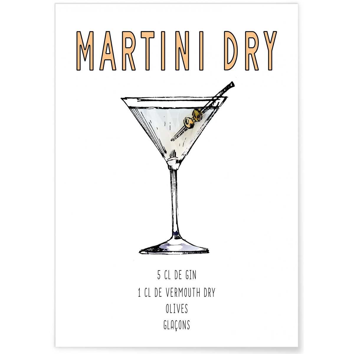 Affiche Cocktail Martini Dry blanc, L'AFFICHERIE