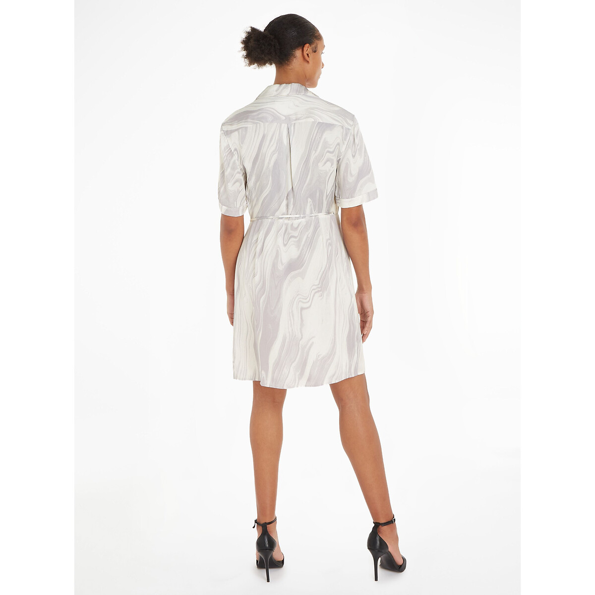 Wrapover Mini Dress with Short Sleeves mauve print, CALVIN KLEIN