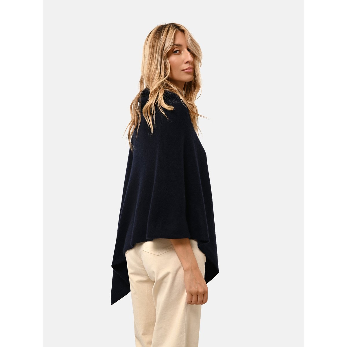 Poncho 4 Fils Navy Ashley bleu foncé, JUST CASHMERE
