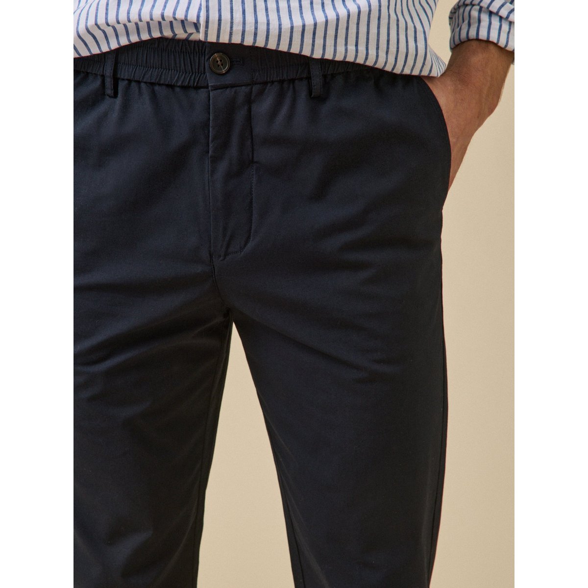 Pantalon taille élastiquée popeline craquante encre, CYRILLUS