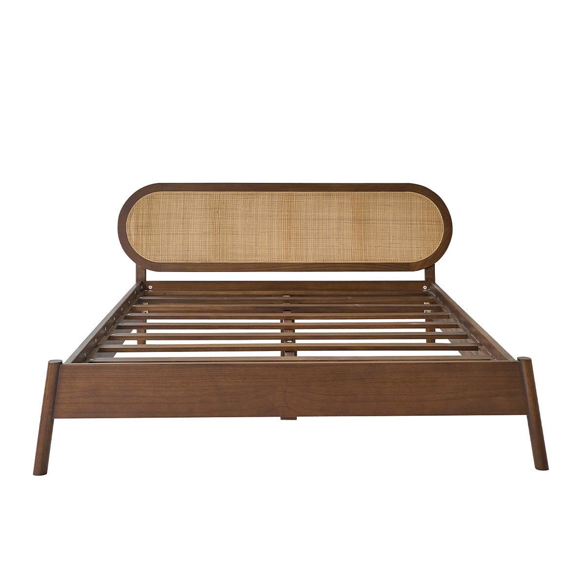Lit en bois de mindi et cannage finition noyer 180 cm avec sommier LILA marron, BERAH GETAH