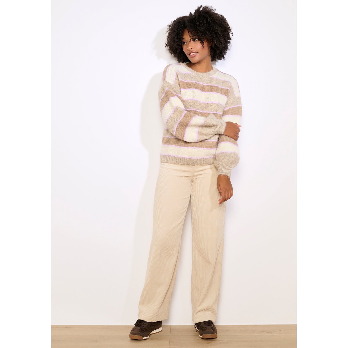 Pull rayé texturé taupe, LOLALIZA