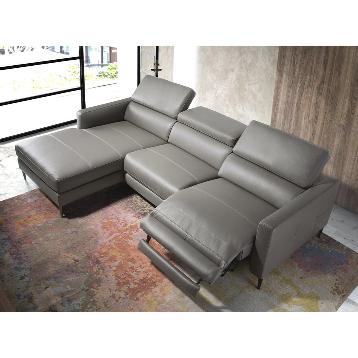 Canapé d'angle en cuir avec relax gris | acier, ANGEL CERDA