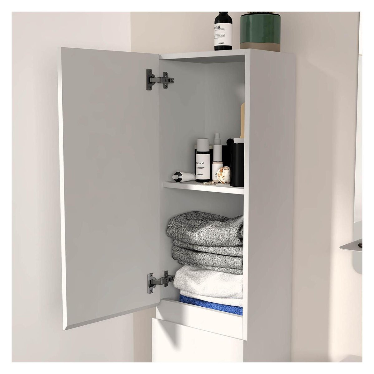 Ensemble meuble simple vasque 60 cm + robinet + miroir + Colonne SORRENTO blanc brillant, MOB IN