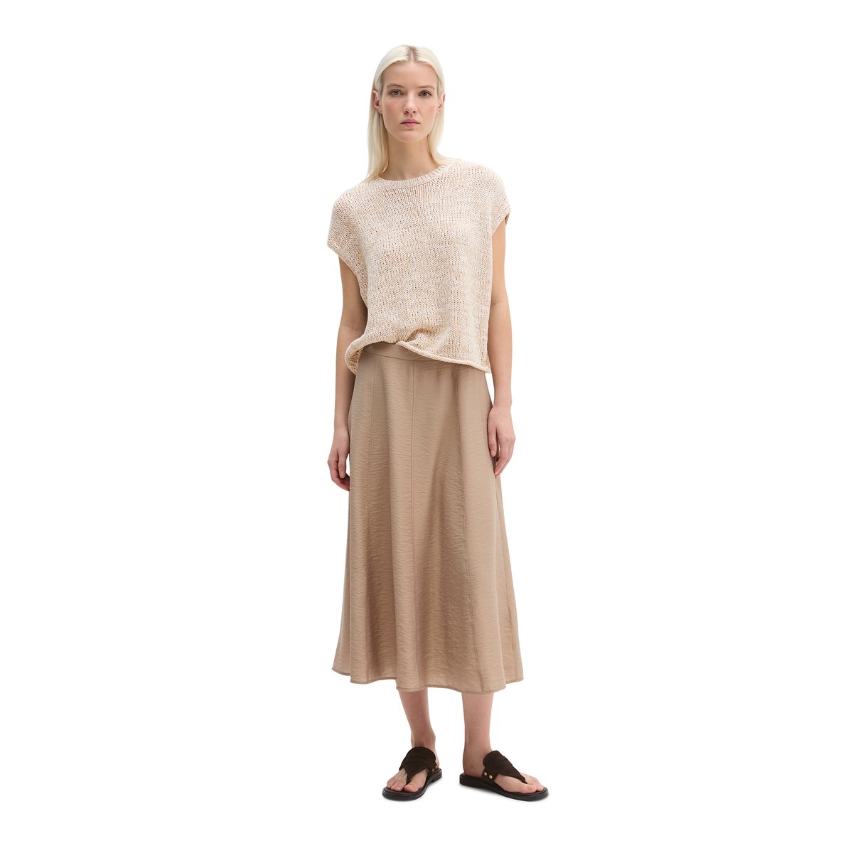 Jupe crinkle régulière en mélange brillant de viscose marron, MARC O'POLO