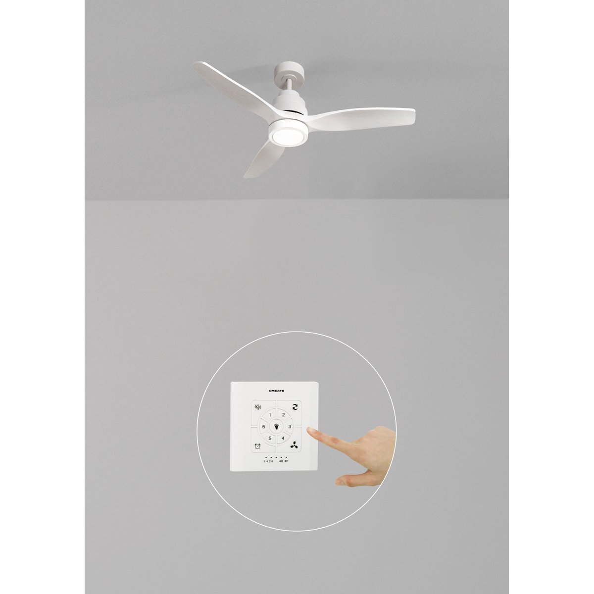 Ventilateur de plafond 40W avec lumière avec contrôleur mural WIND STYLANCE NATURAL WOOD blanc/blanc, CREATE