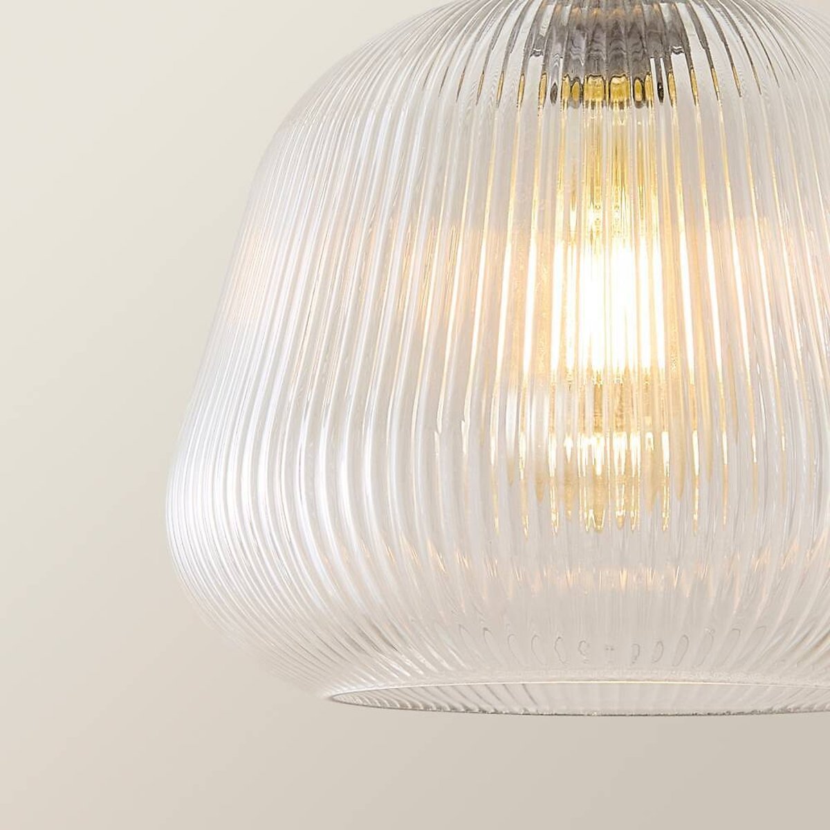 Delaney 3-Light Ribbed Bell Glass Diner Pendant Light with Filament Bulbs brushed brass, ÉDITÉ