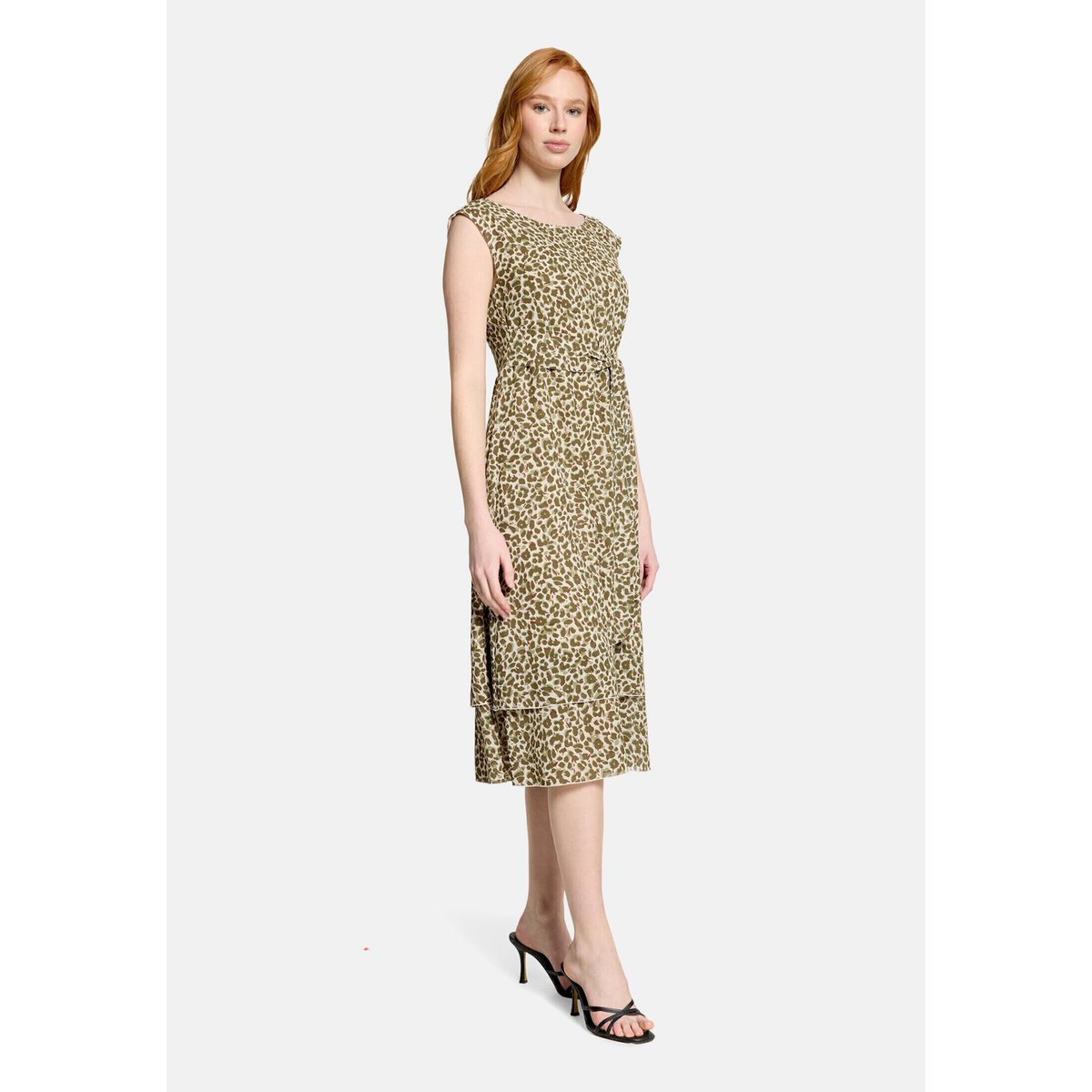 Robe en chiffon à ceinture à nouer beige/kaki, BETTY BARCLAY