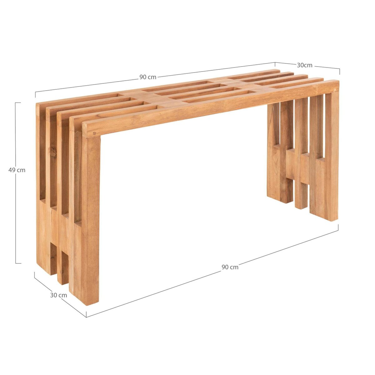 Banc de jardin en bois de teck sans dossier 90 cm MENDOZA bois naturel, PIER IMPORT