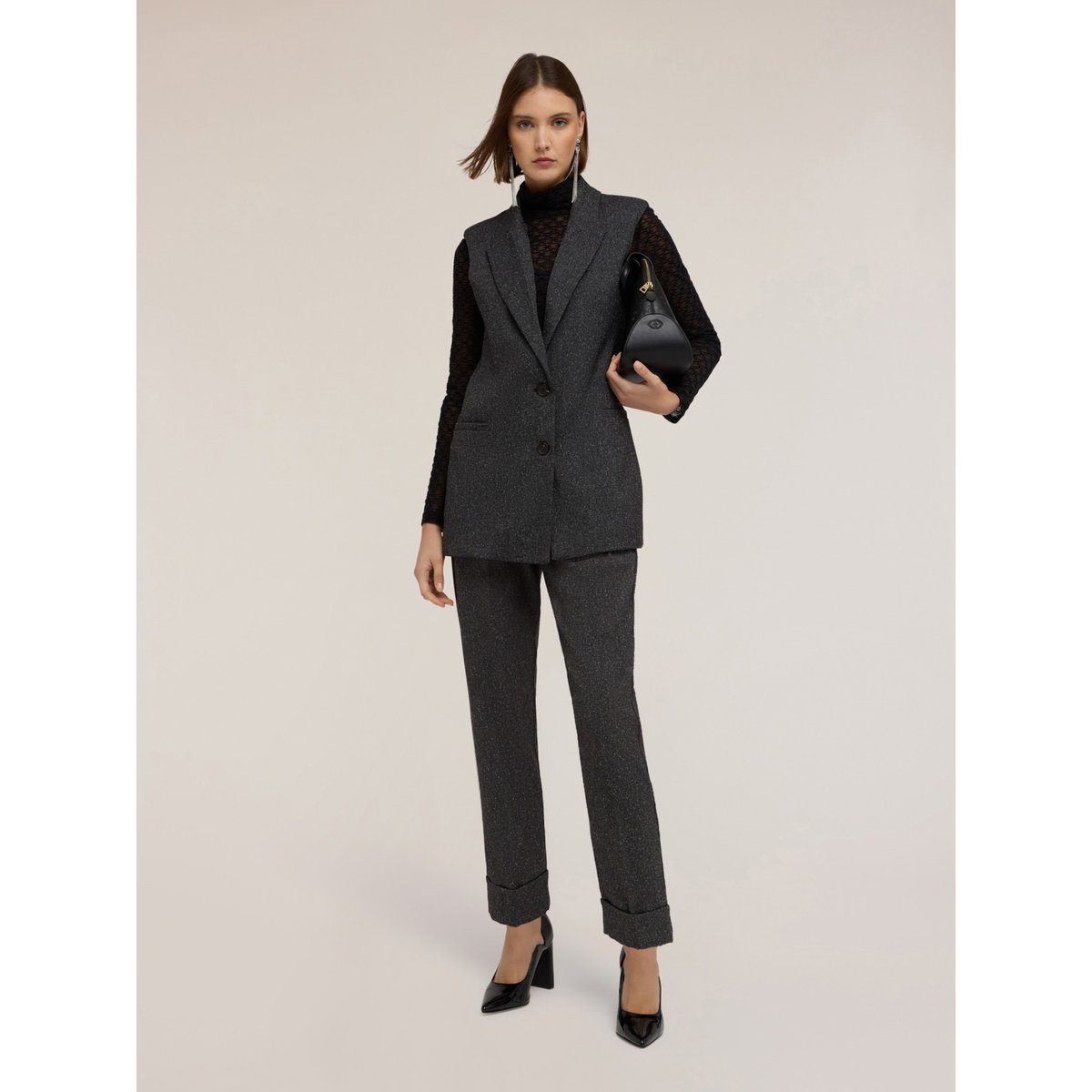 Pantalon à revers en fil teinté gris, MOTIVI