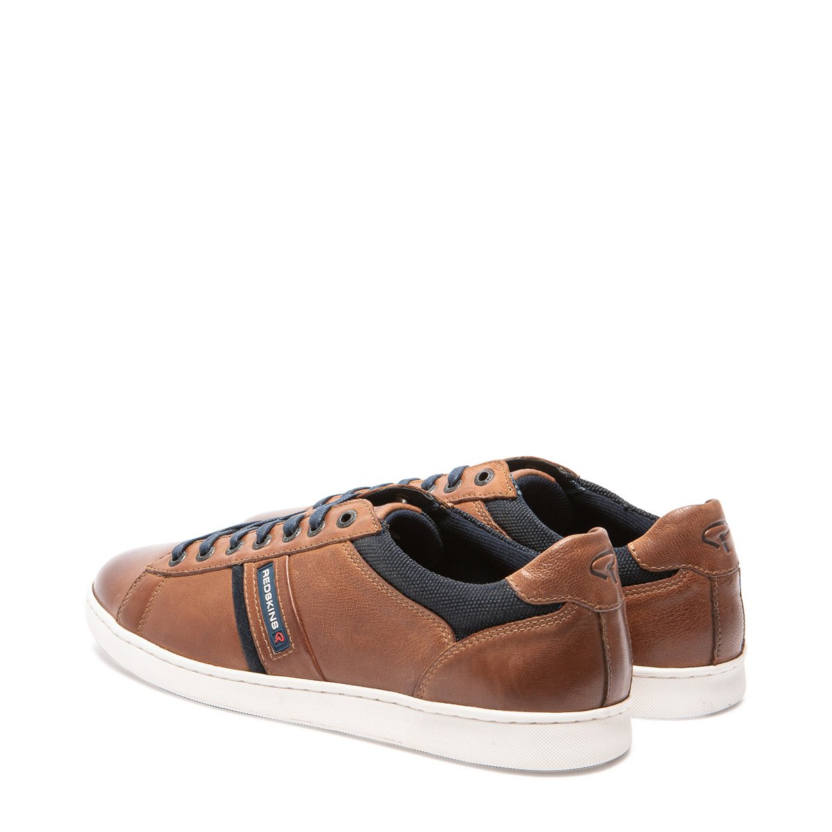 Baskets 90% cuir chèvre DIPLOMATE cognac+marine, REDSKINS