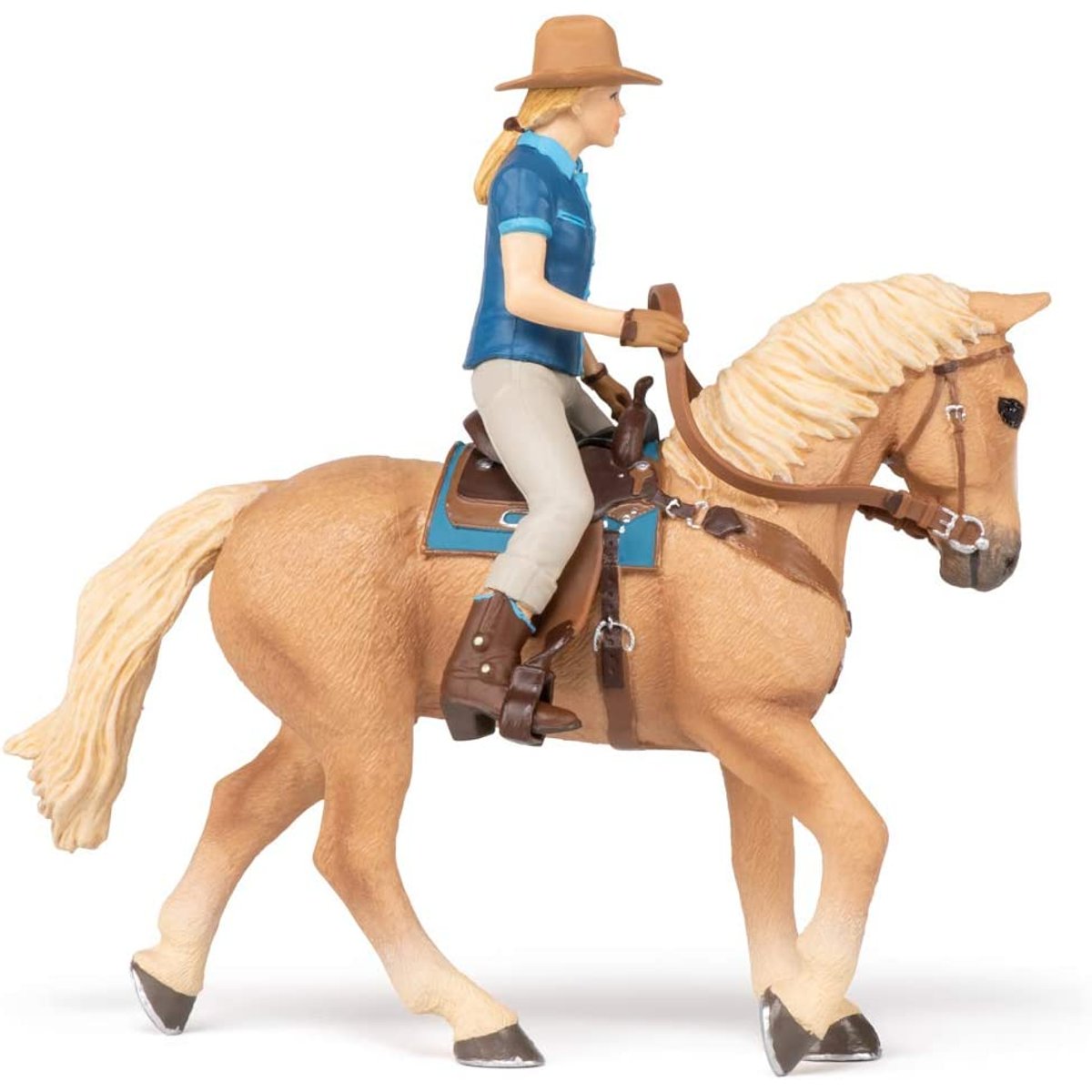 Figurine Cheval western et sa cavalière beige, PAPO