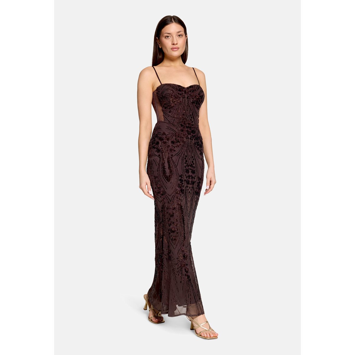 Robe de soirée à paillettes dark maroon, VERA MONT