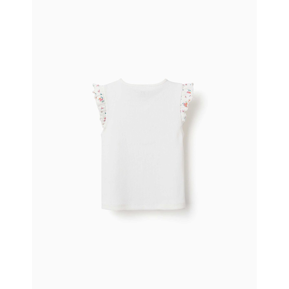 T-shirt en coton côtelé avec manches à volants beige clair, ZIPPY