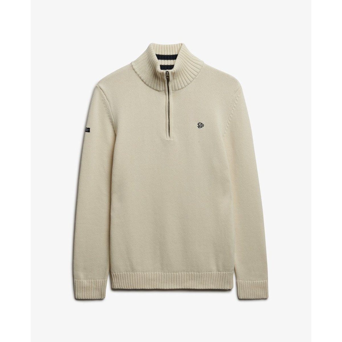 Pull en maille à demi-zip en coton crème, SUPERDRY