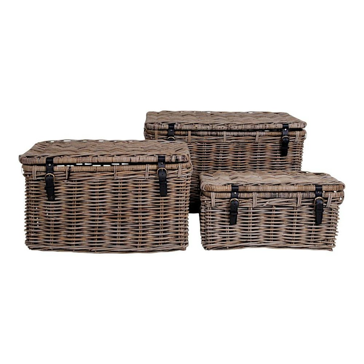 Malle de rangement en rotin avec attaches (lot de 3) MANY bois naturel, PIER IMPORT
