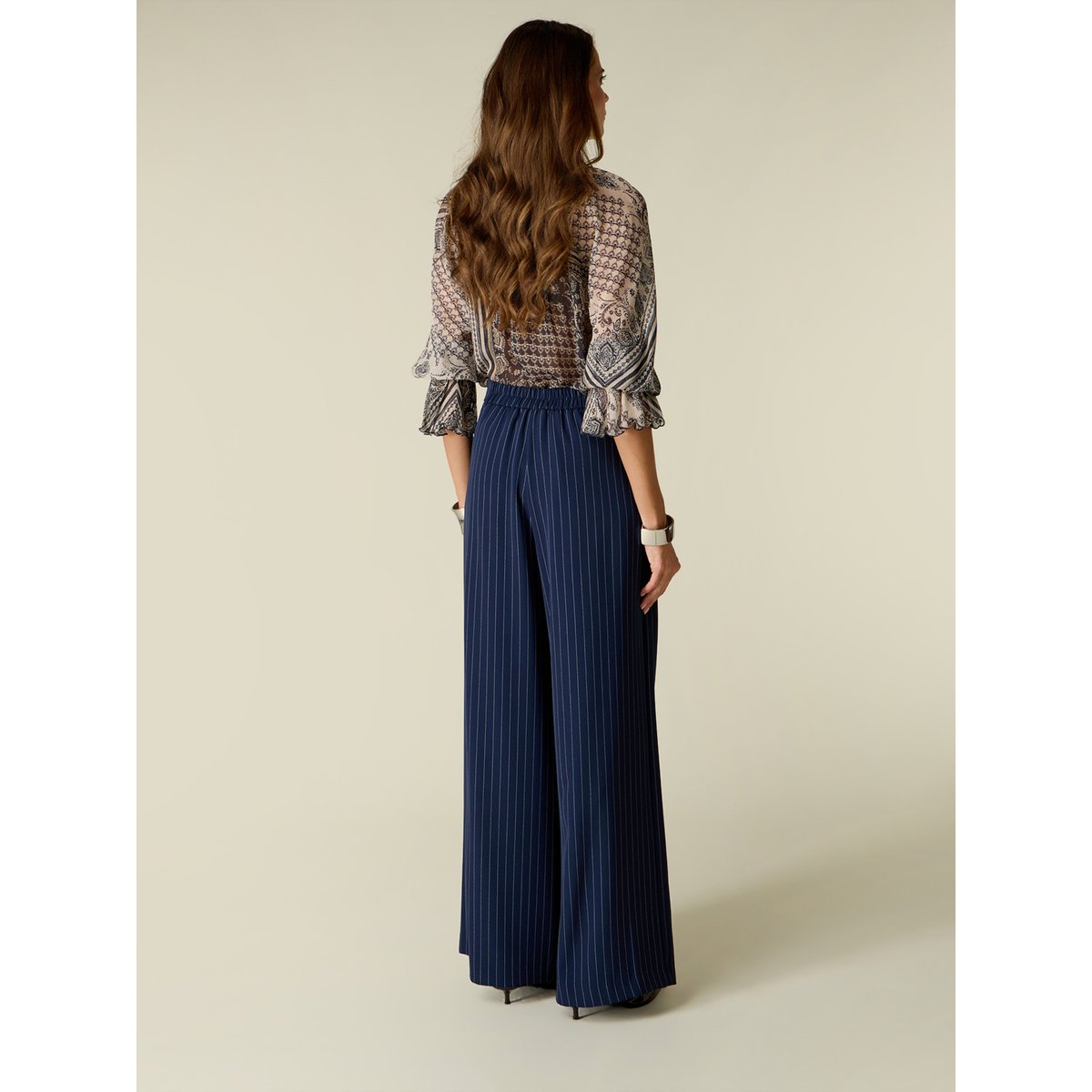 Pantalon palazzo à rayures bleu, OLTRE