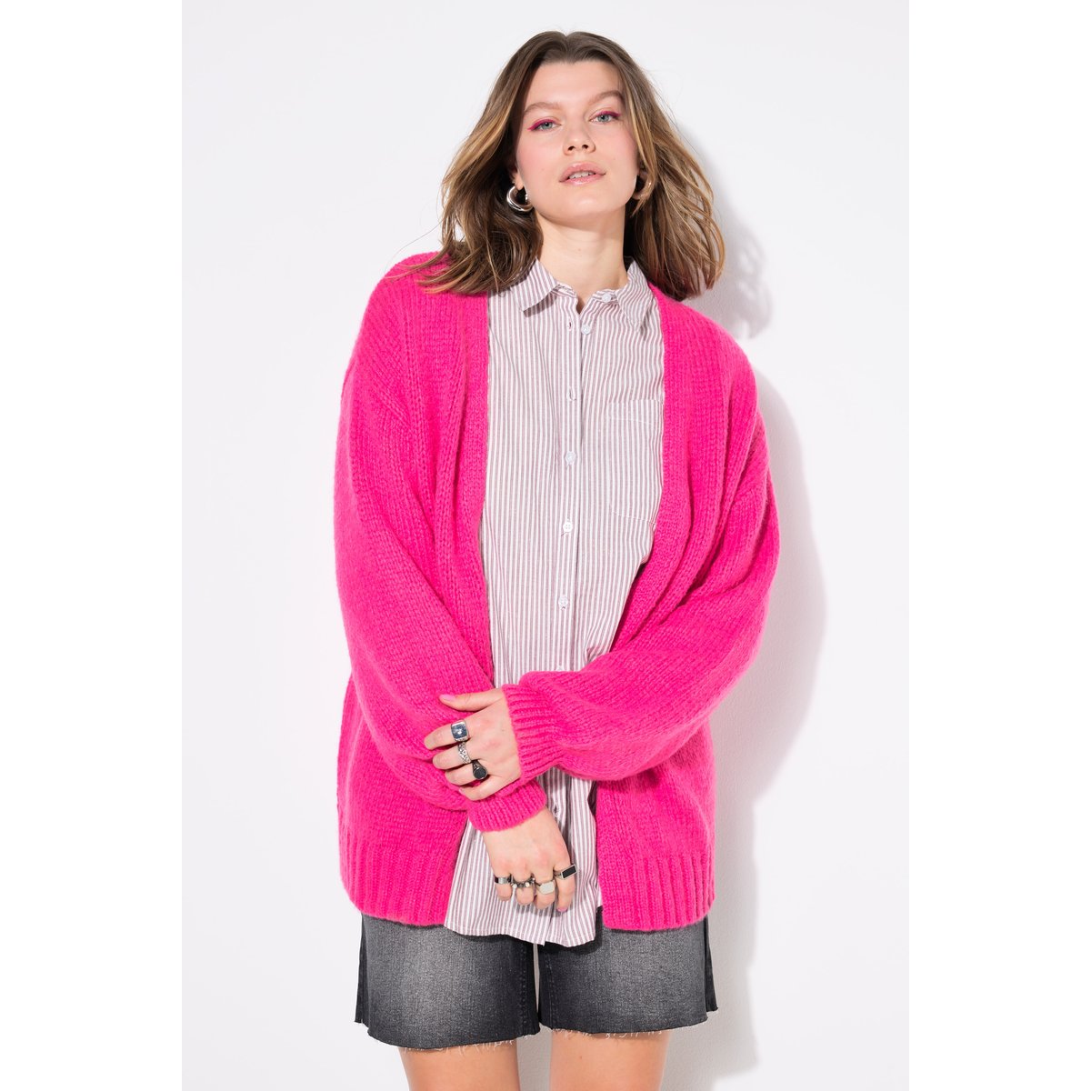 Cardigan oversize, maille confortable rose fluo, STUDIO UNTOLD