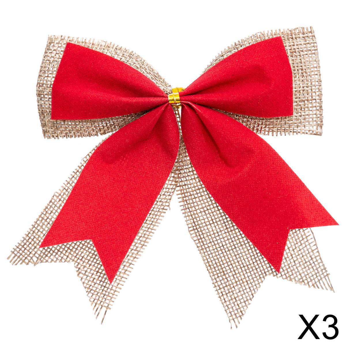 Lot de 3 nœuds déco 10 x 12 cm jute rouge, ATMOSPHERA