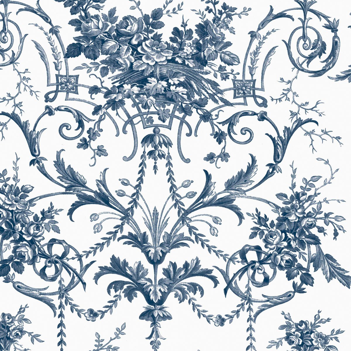 Papier peint ornement baroque Tuileries bleu, LAURA ASHLEY