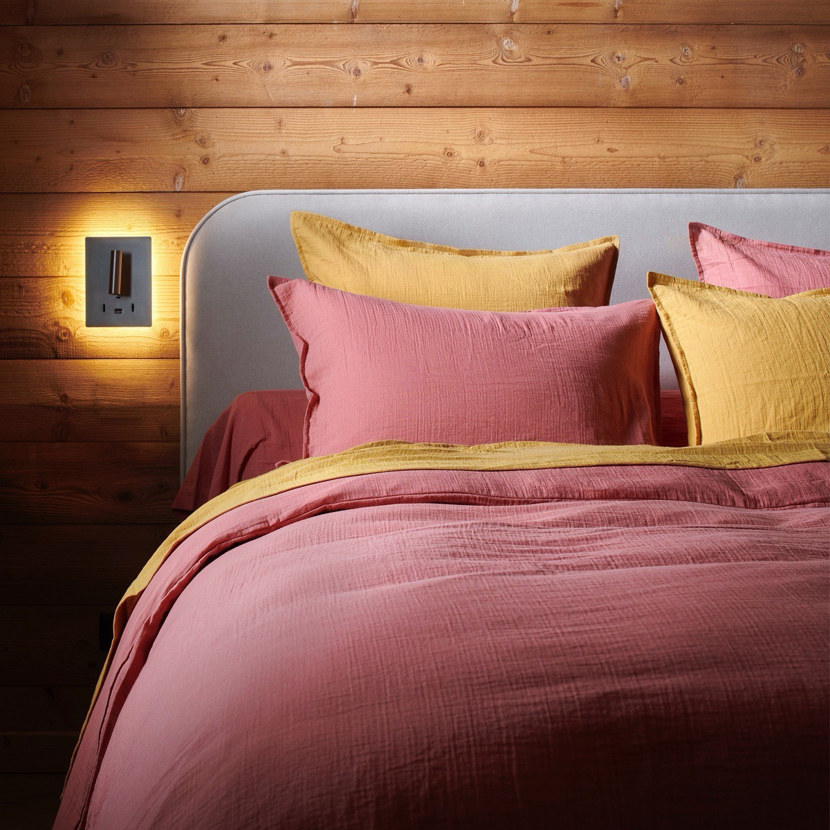Housse De Couette   - GAZE DE COTON rose terracotta, TRADITION DES VOSGES