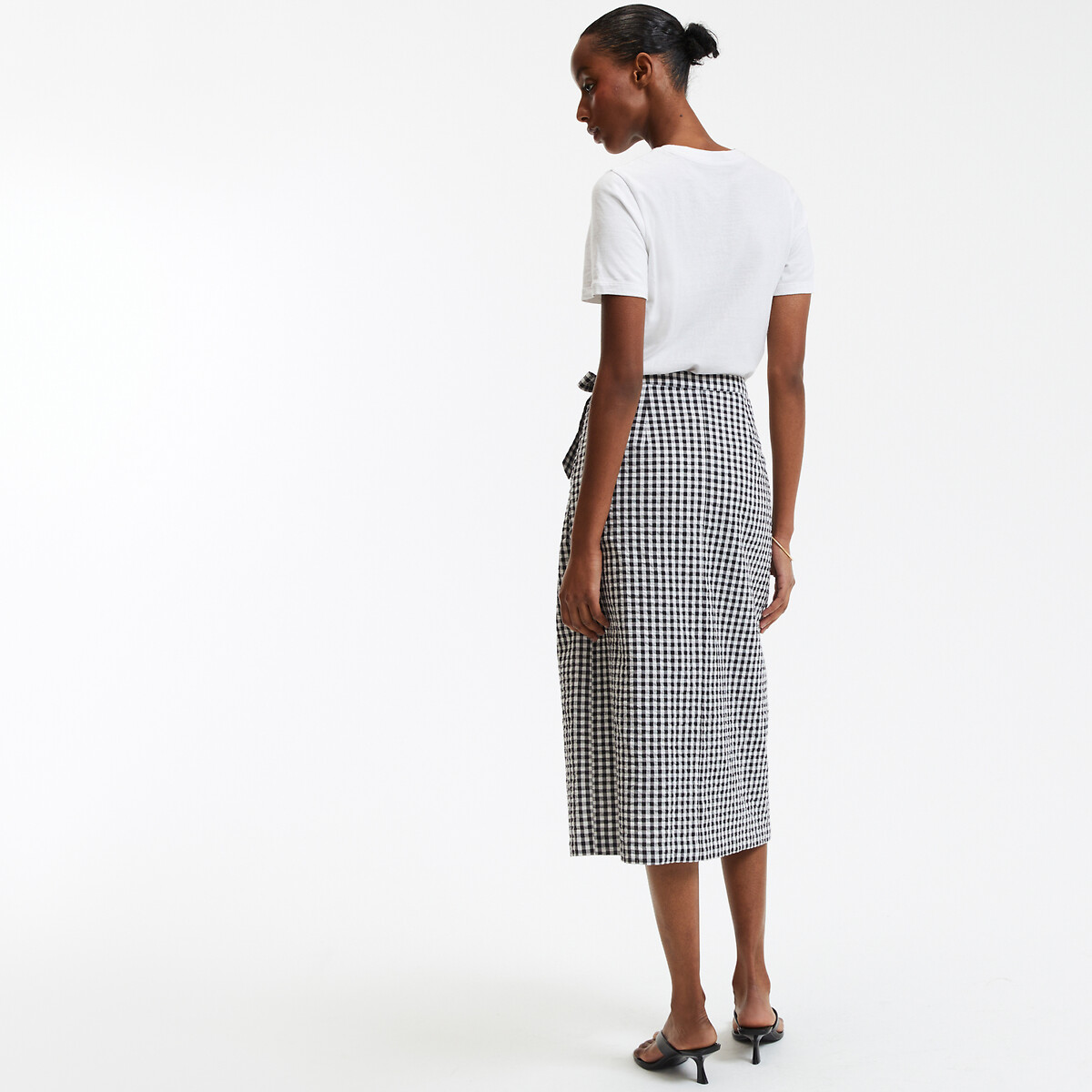 Straight Midi Wrapover Skirt in Gingham Check ochre gingham, LA REDOUTE COLLECTIONS