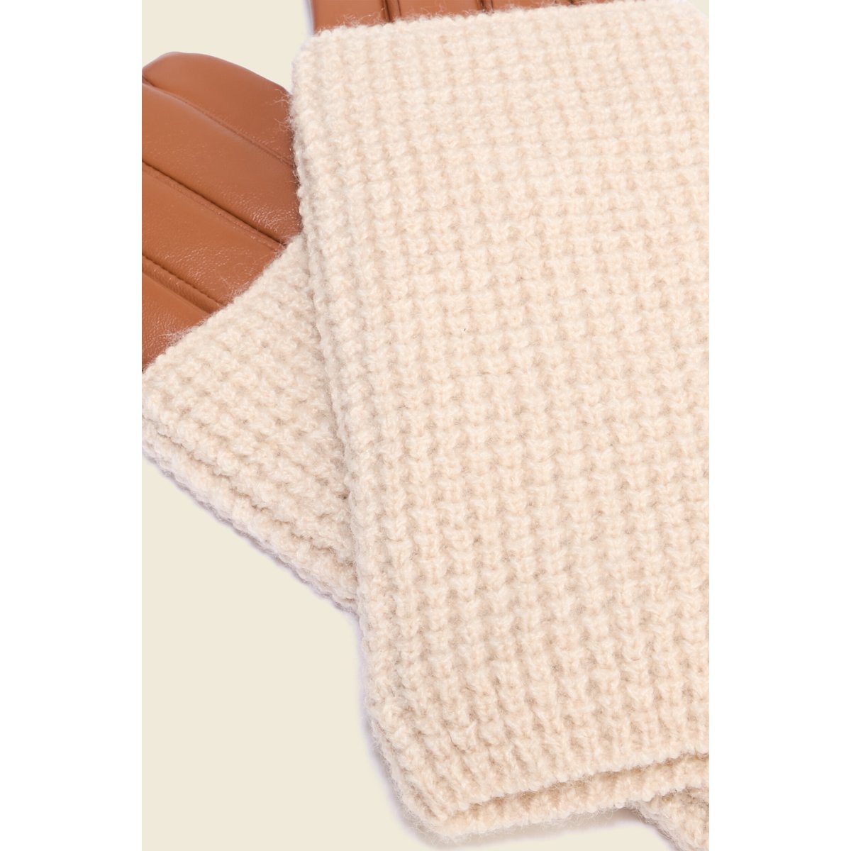 Gants en cuir avec doublure maille marron, BONOBO