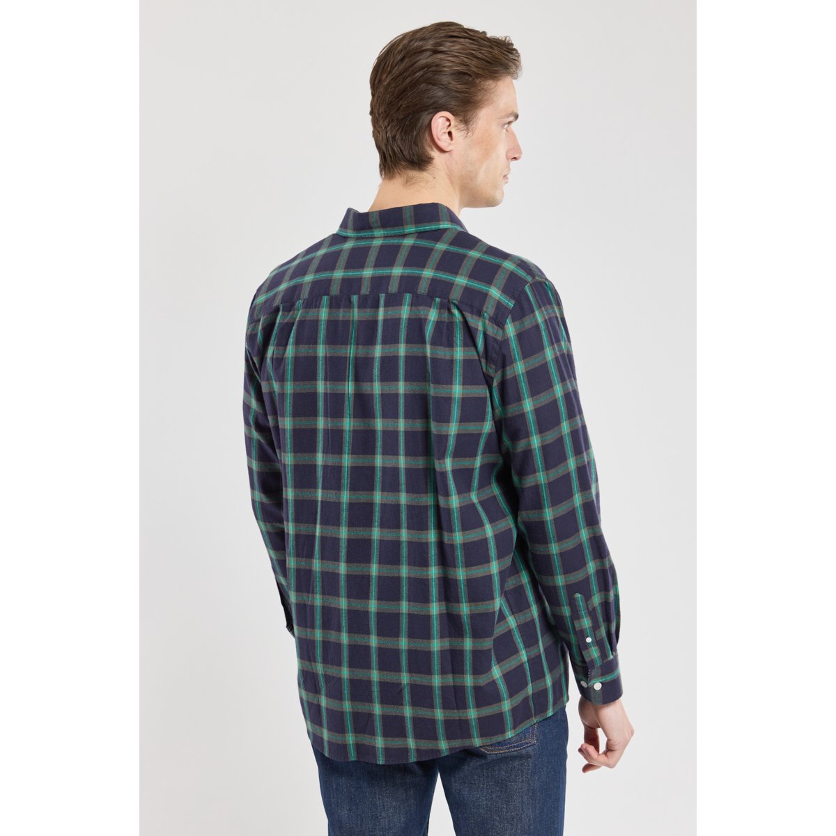 Chemise à carreaux coupe confort en coton carreaux marine deep/aquag, ARMOR-LUX