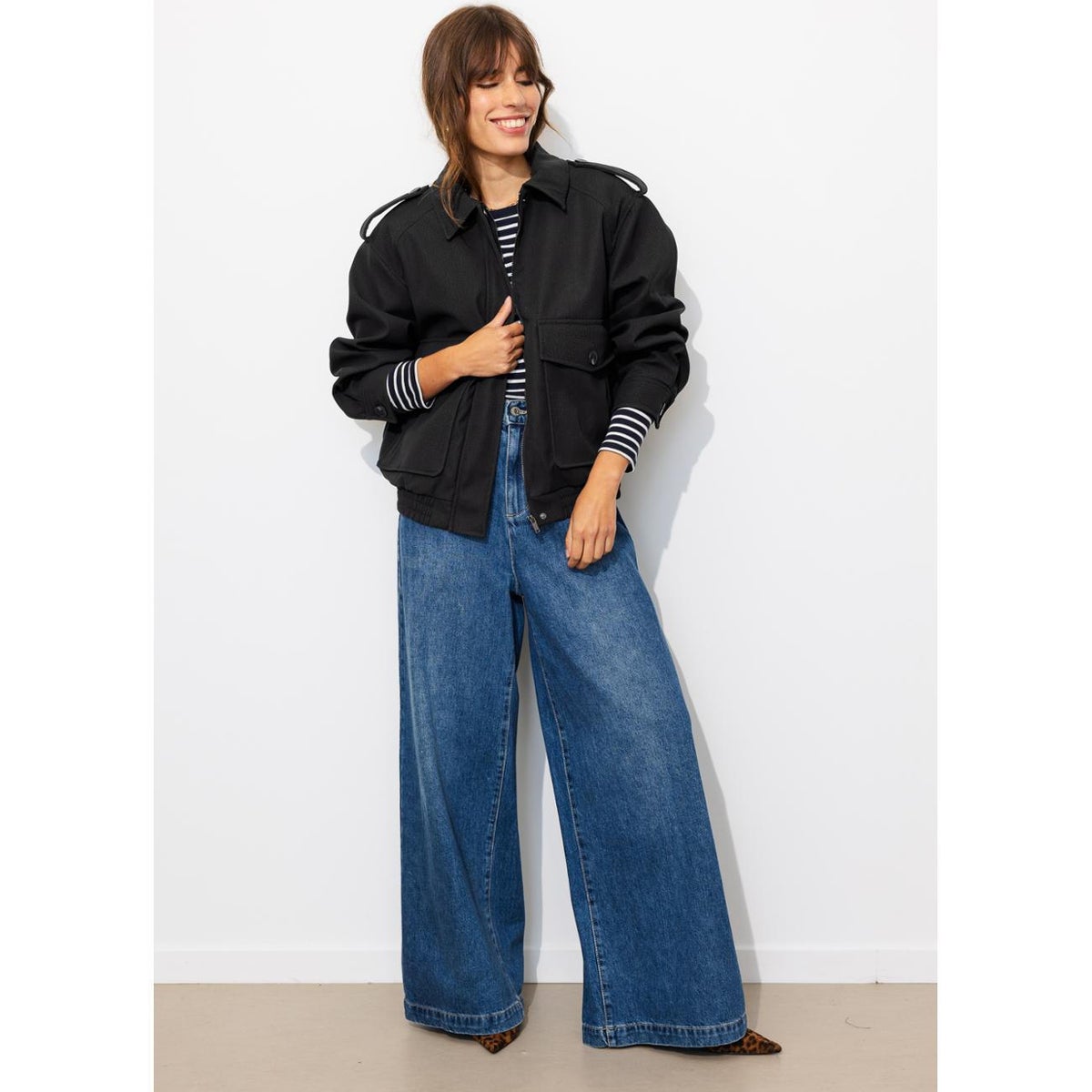 Blouson simili effet grainé noir, PROMOD