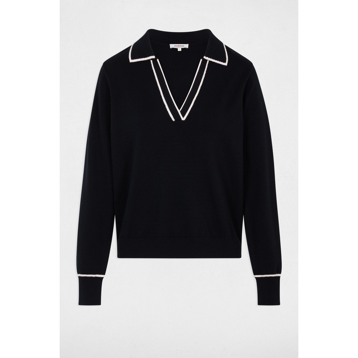 Pull col polo bleu marine, MORGAN