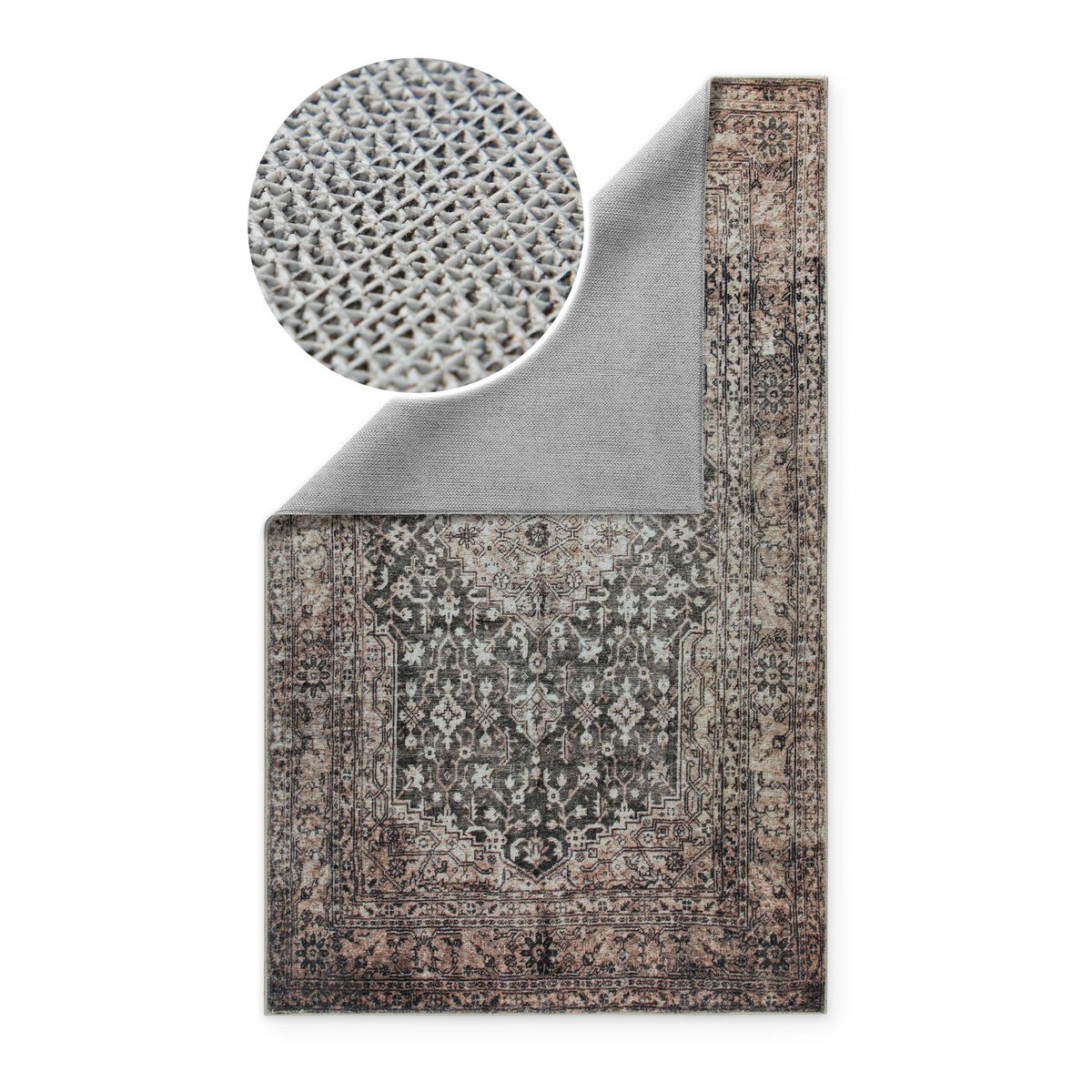 Tapis de bain WECONhome Ralph, design vintage oriental, dos TPE antidérapant, lavable 30 °C, OEKO-TEX® certifié (55 x 65 cm, beige gris) , Ralph beige gris, WECON HOME