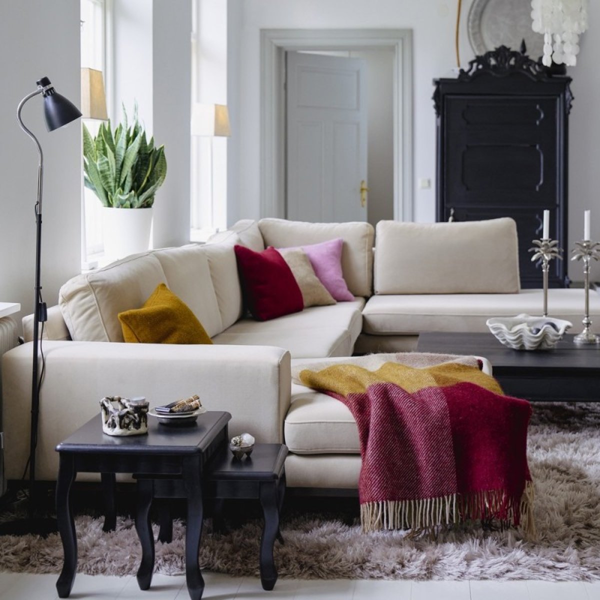 Plaid laine agneau carreaux GOTLAND CHECK rouge bordeaux, KLIPPAN