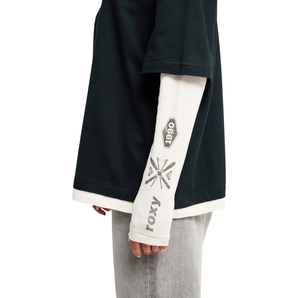 T-shirt oversize à manches longues doubles DOUBLE VIEW. noir anthracite, ROXY