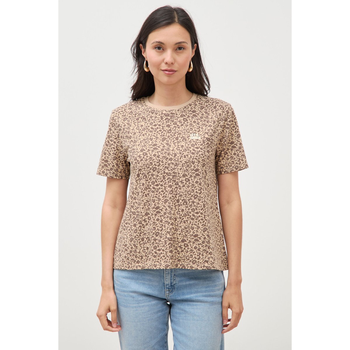 T-shirt droit col rond manches courtes sable, BONOBO