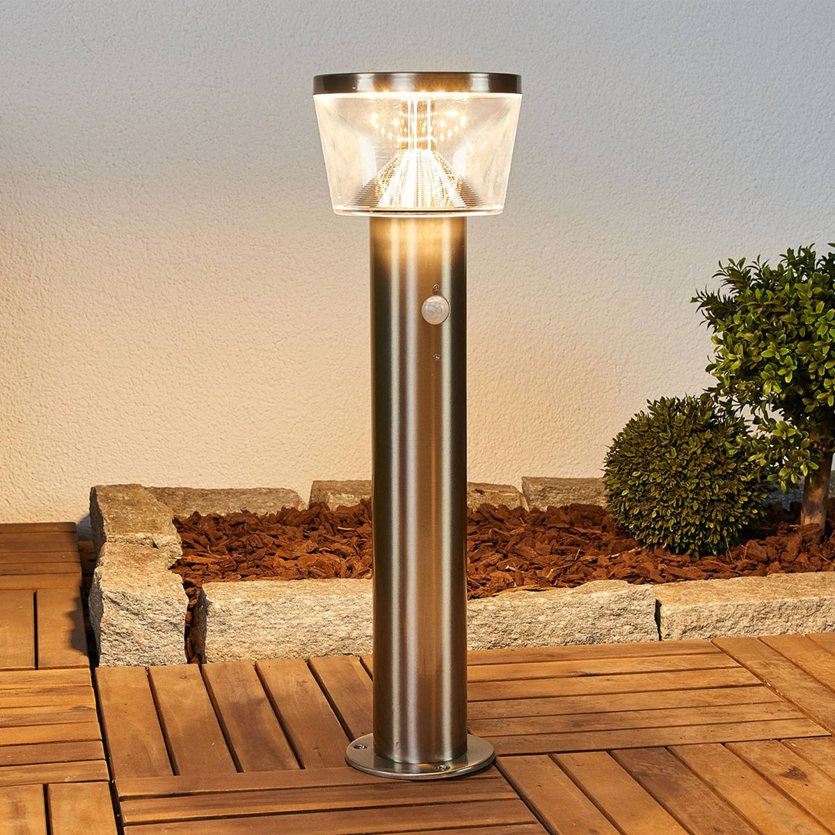 Lampe solaire en inox moderneLED, Antje acier inoxydable, transparent, LINDBY