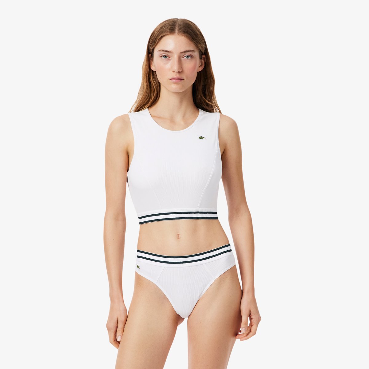 Brassière coton côtelé stretch blanc-001, LACOSTE