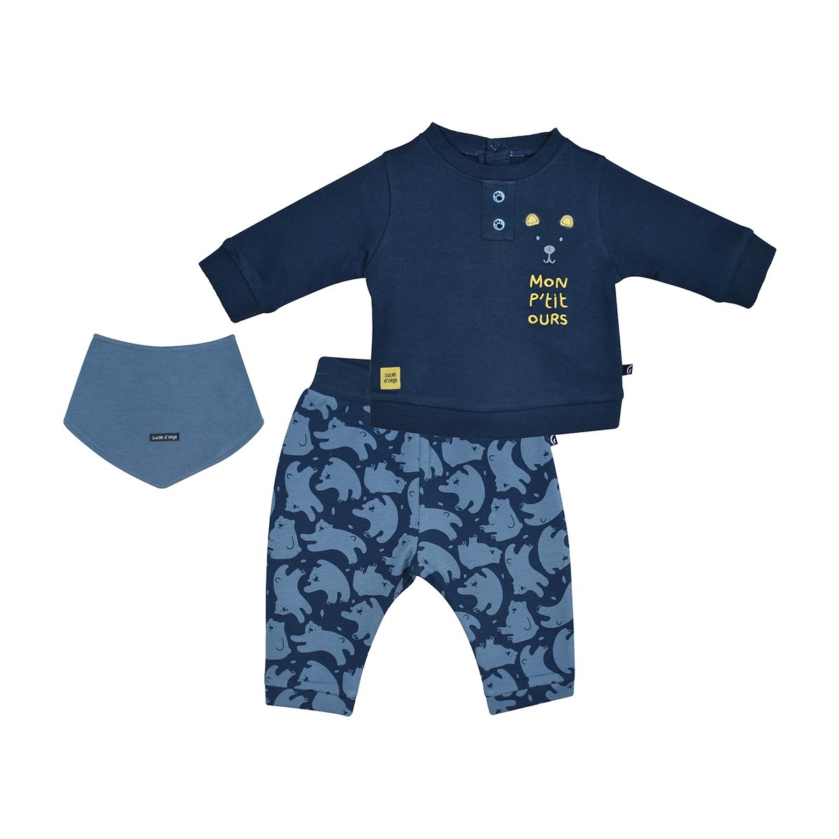 Tshirt pantalon bavoir max maille naissance bleu, SUCRE D'ORGE
