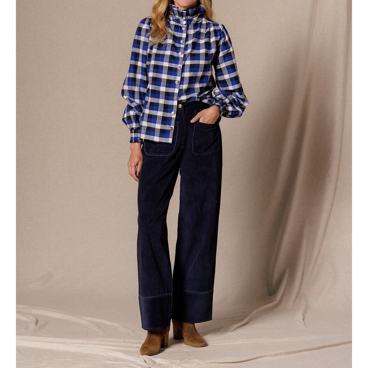 Pantalon large en velours côtelé, POMARI indigo, APACHES COLLECTIONS