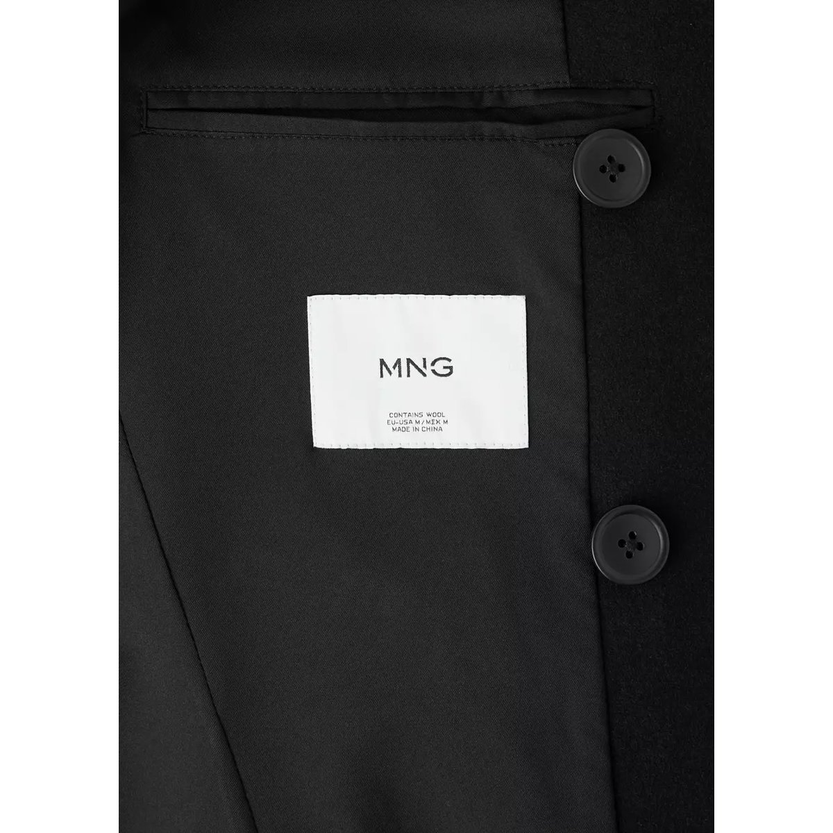 Manteau laine croisé boutons noir, MANGO MAN