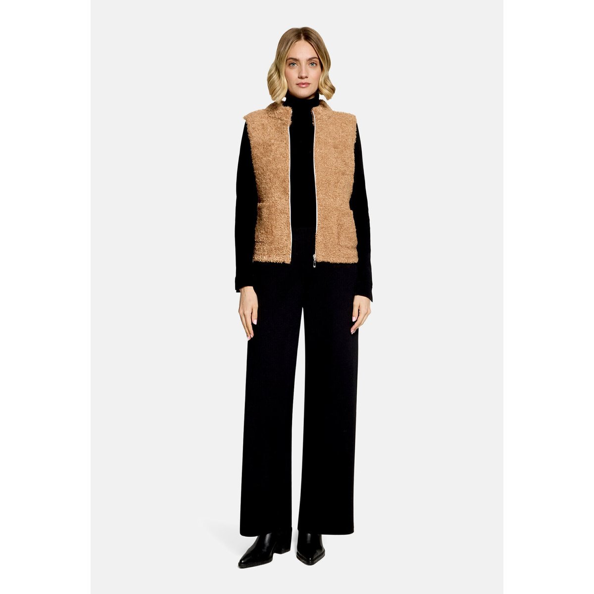 Veste sans manches en maille à col droit beige, BETTY BARCLAY