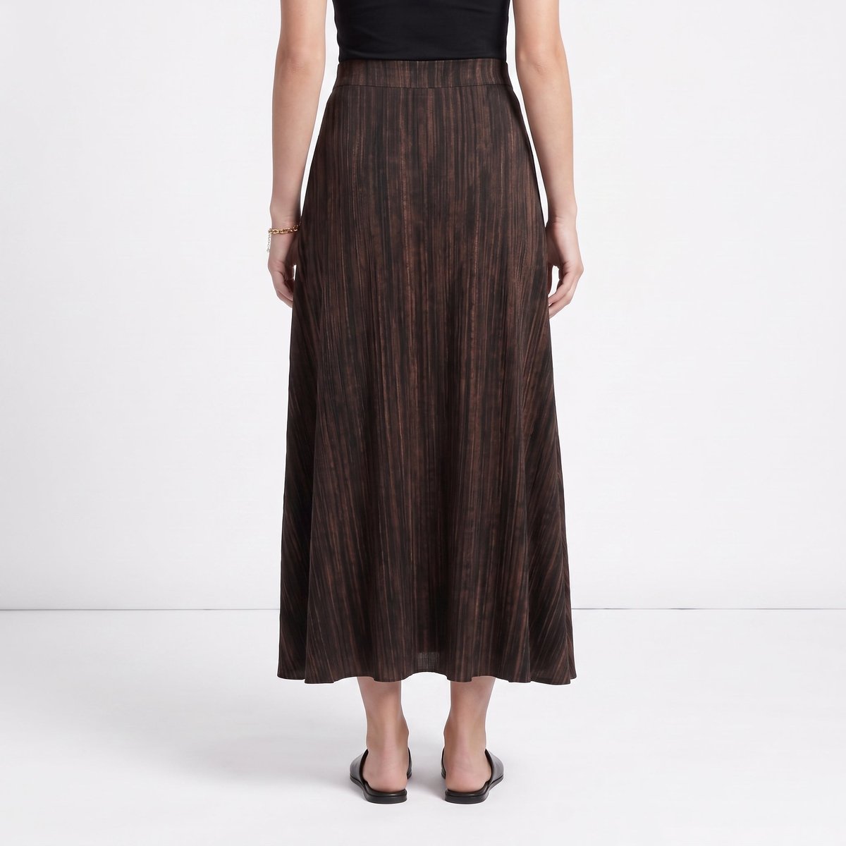 Jupe plisée longue, taille haute et élastique CLALYS marron, ARTLOVE